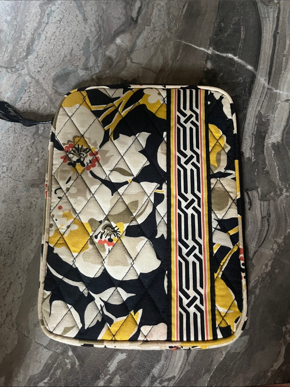 Vera Bradley Quilted Travel Case in Black, Yellow, Cream